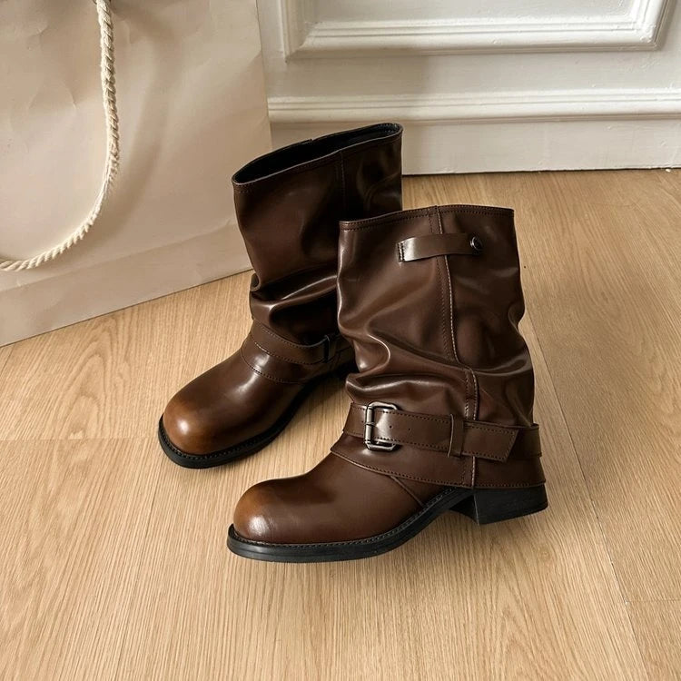 Women's Western Cowboy Boots – Metal Buckle Stacked Heel Western Cowboy Boots Axl brown 36