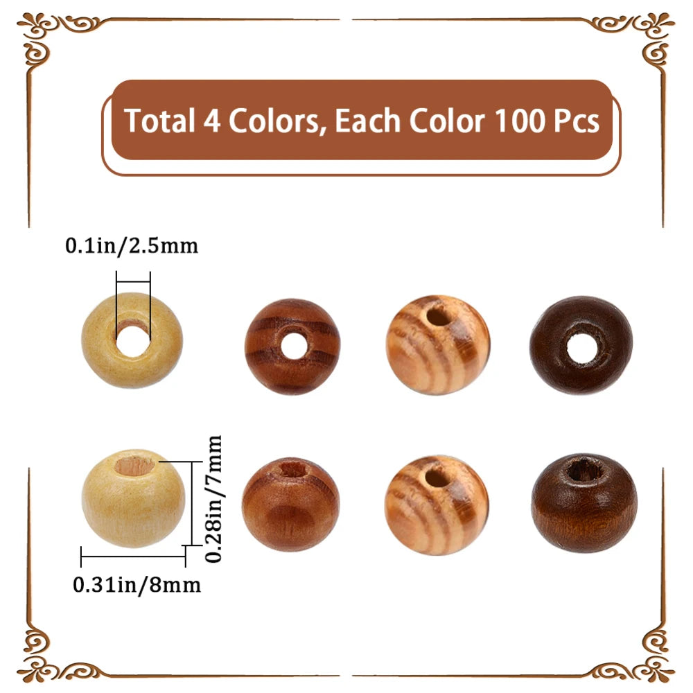 300Pcs Natural Wood Beads – 3 Sizes Round Wooden Spacer Beads Wooden Craft Beads Axl AECH04-06344