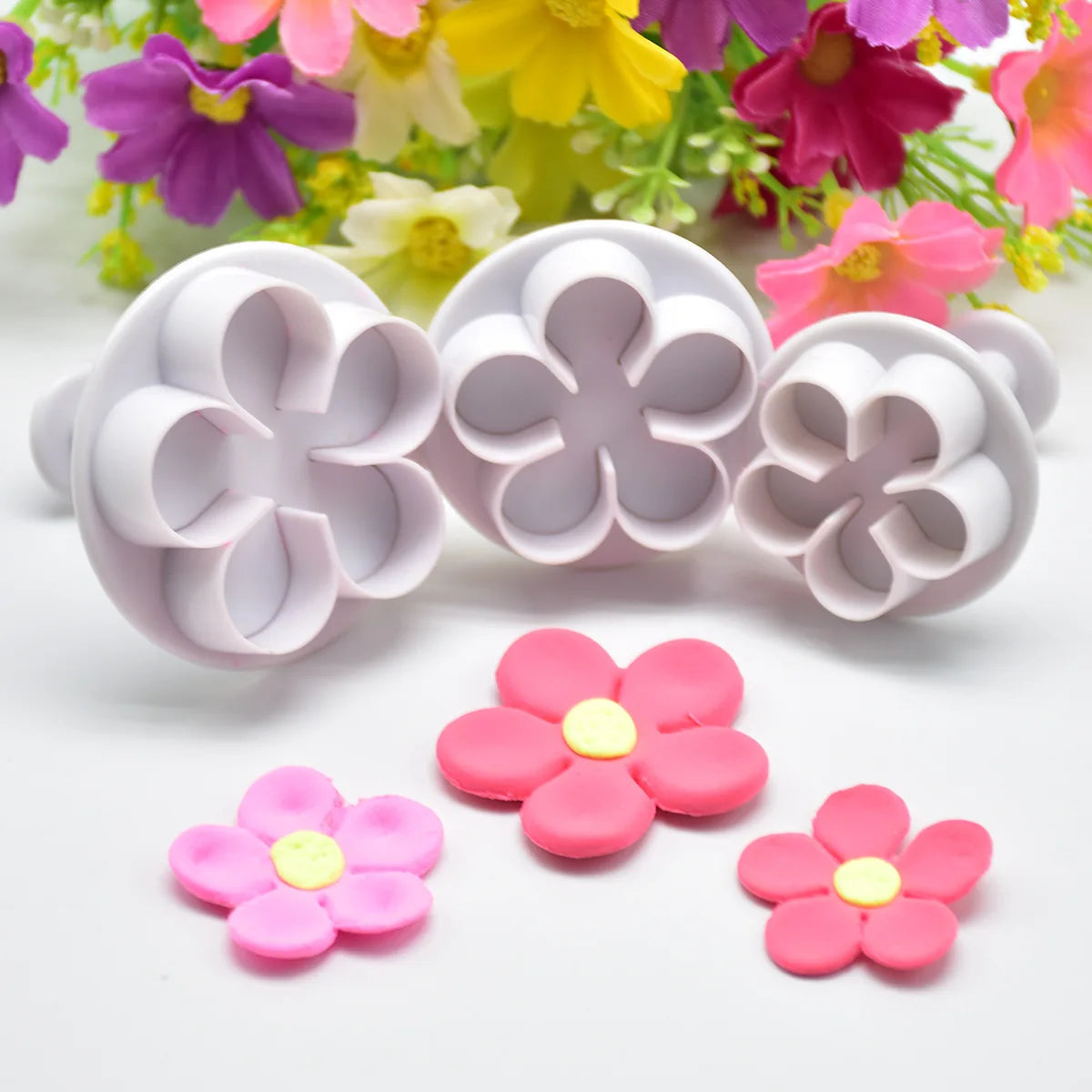 3-Pack Flower Plunger Cookie Cutters – Fondant Blossom Moulds Fondant Cookie Cutter Axl Default Title