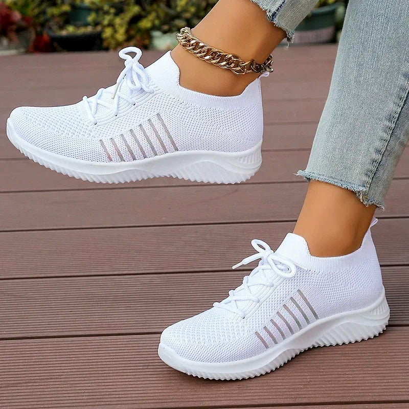 Women's White Breathable Slip-On Sneakers | Mesh Sport Shoes Women's Sneakers Axl