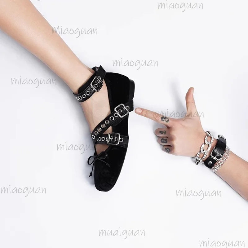 Women's Lolita Ballet Flats – Square Toe Buckle Strap Loafers Ballet Flats Axl