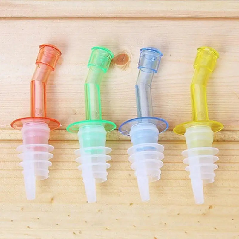 4-Pack Stainless Steel Wine Pourer Spout & Bottle Stoppers Bar Pourer Set Axl Random Color 4Pcs
