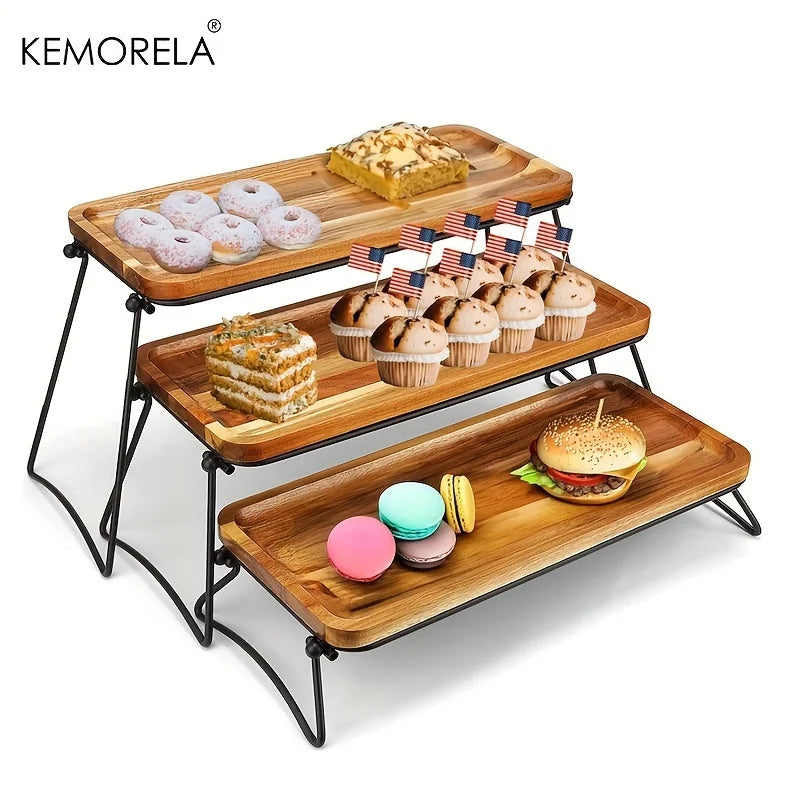 KEMORELA 3-Tier Acacia Wood Cupcake & Dessert Stand Tiered Dessert Stand Axl 1pc