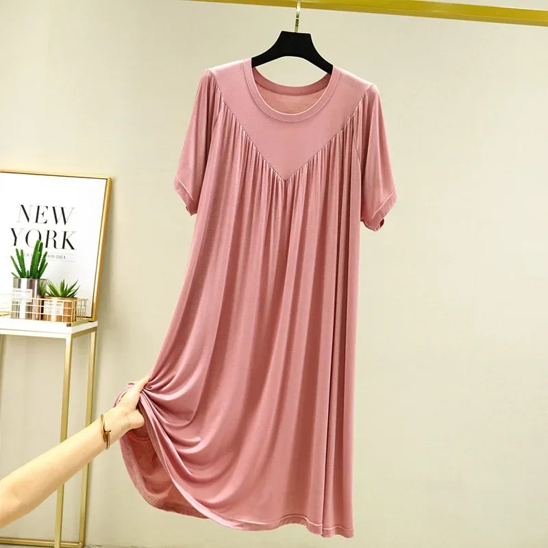 Women's Modal Nightgown – Loose Short-Sleeve Summer Night Dress Women's Nightgown Axl pink L