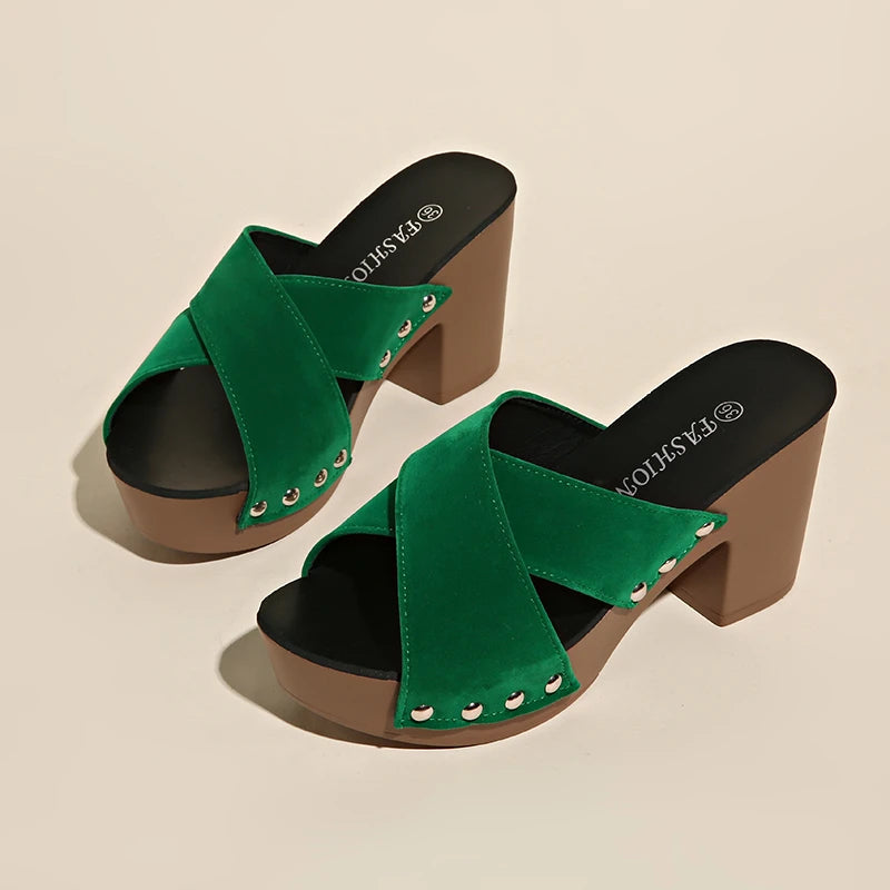 Women's Platform Sandals – Waterproof Square Heel Slides Platform Sandals Axl