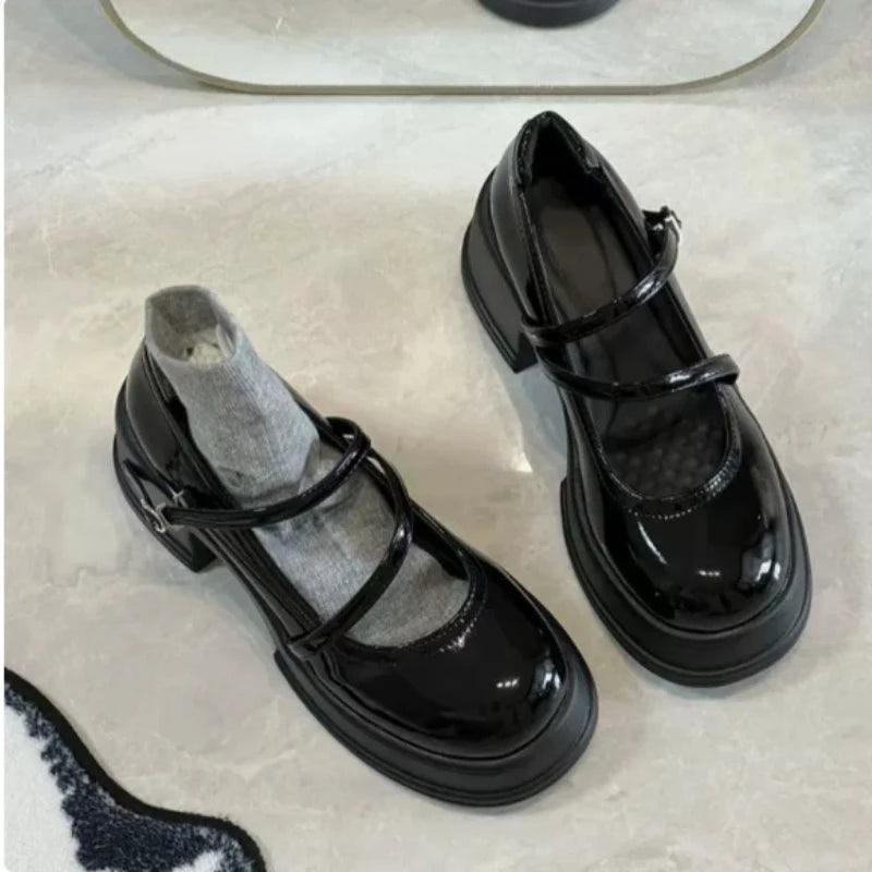Women's Retro Mary Jane Pumps | Thick Square Heel & Buckle Mary Jane Pumps Axl black bright 38