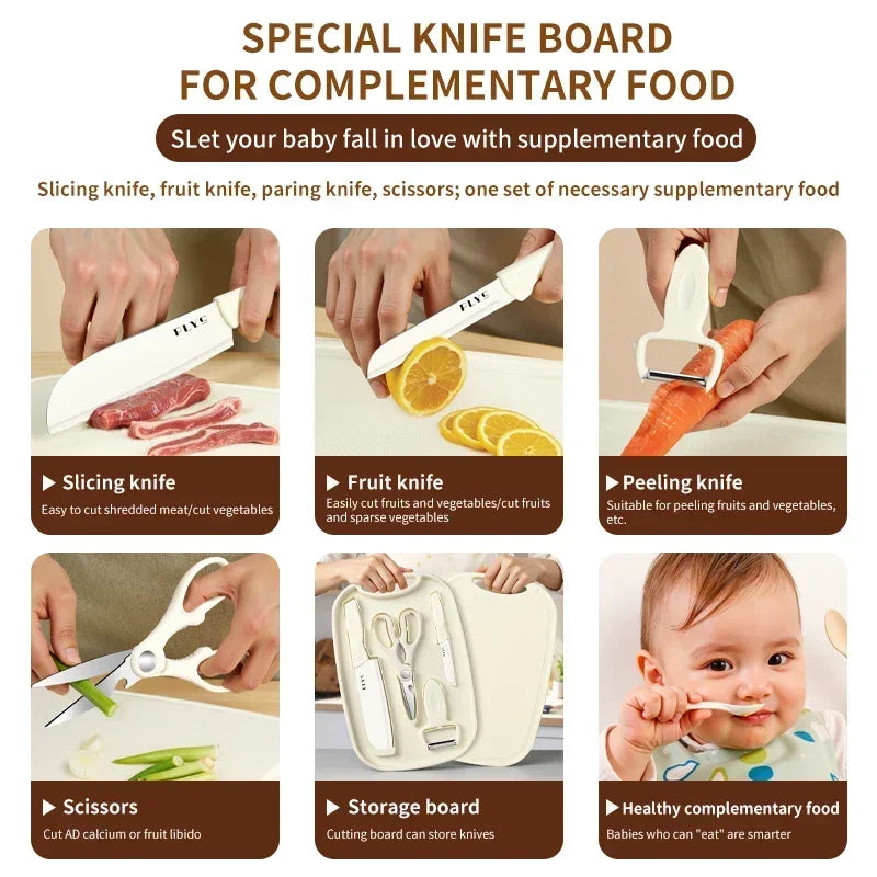 PLYS 2-in-1 Cutting Board Set – Cleaver, Knife & Scissors Kitchen Knife Set Axl