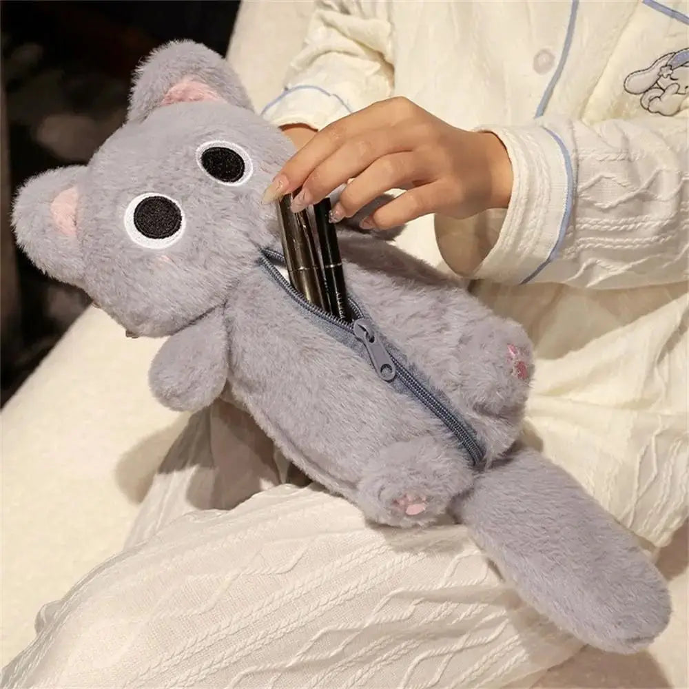Cartoon Cat Plush Pencil Bag – Large Capacity Stationery Organizer Pencil Case Axl