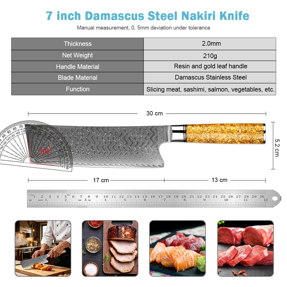 XITUO 7" Nakiri Knife – Japanese Damascus Steel Chef Knife Nakiri Chef Knife Axl