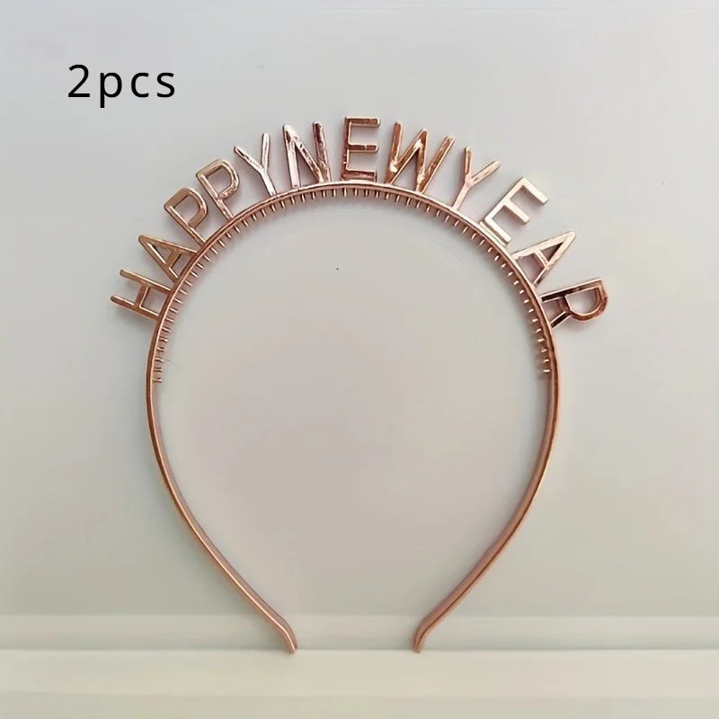 Happy New Year Headbands – Festive Party Accessories for Women Party Headband Axl Rose golden-2pcs
