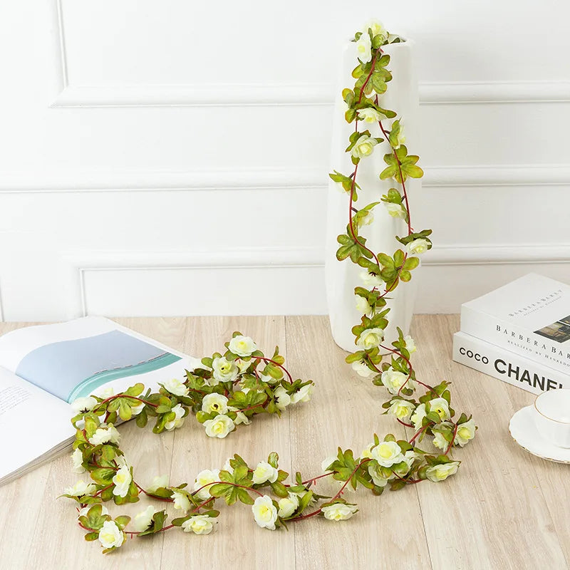 Silk Rose Artificial Flower Garland – Wedding & Home Vine Decor Artificial Flower Garland Axl Beige 3 pcs