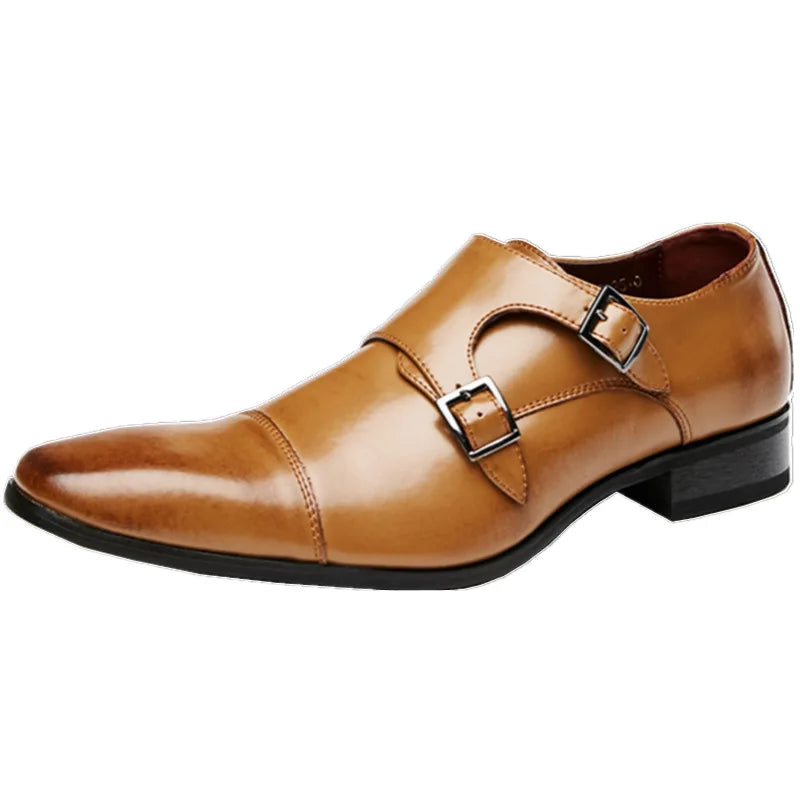 Men's Double Monk Strap Brogue Leather Dress Shoes Loafers Men's Dress Shoes Axl