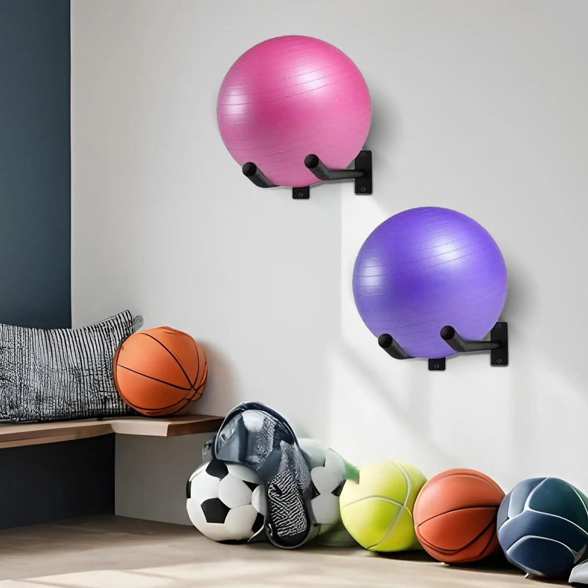 Exercise Ball Wall Mount Holder Pack of 2 – Home Gym Storage Ball Wall Mount Holder Axl