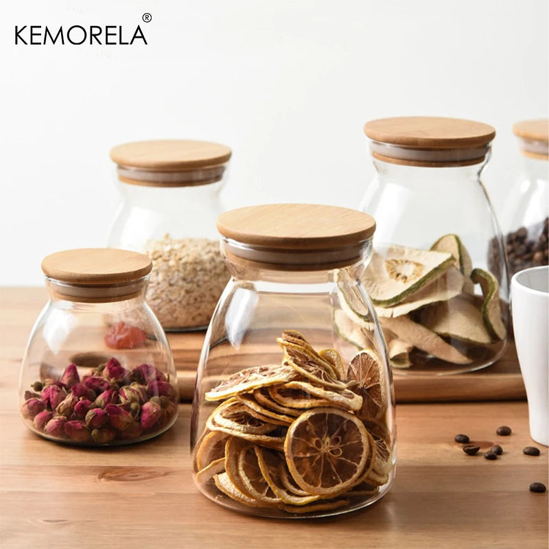 KEMORELA Glass Airtight Canister with Wood Lid | Kitchen Storage Glass Storage Canister Axl