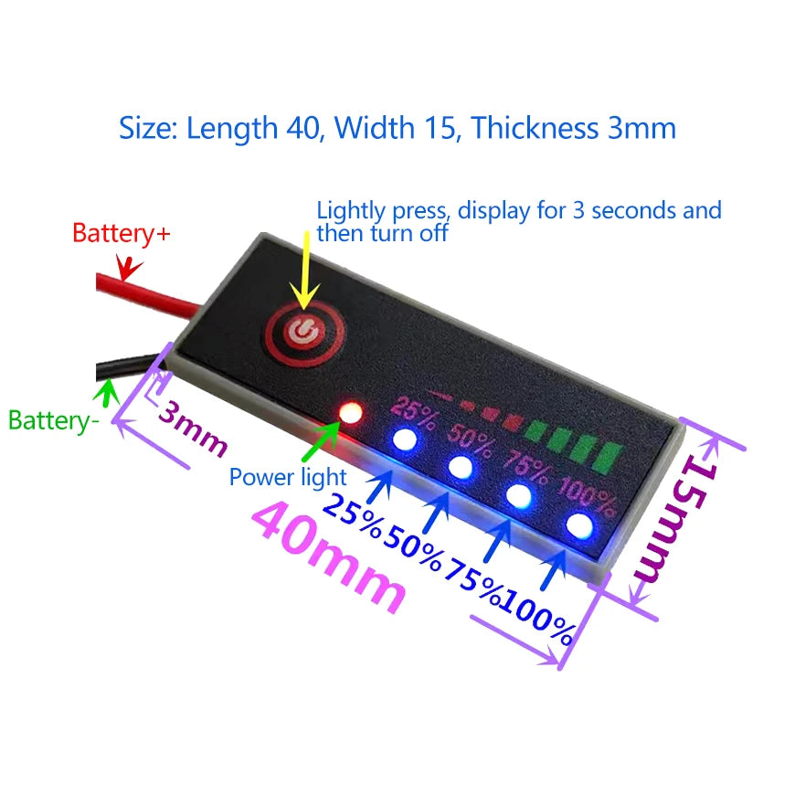 LiPo Battery Capacity Indicator 1S–7S | 5-LED Voltage Tester Battery Capacity Indicator Axl 7S Lithium 29.4V