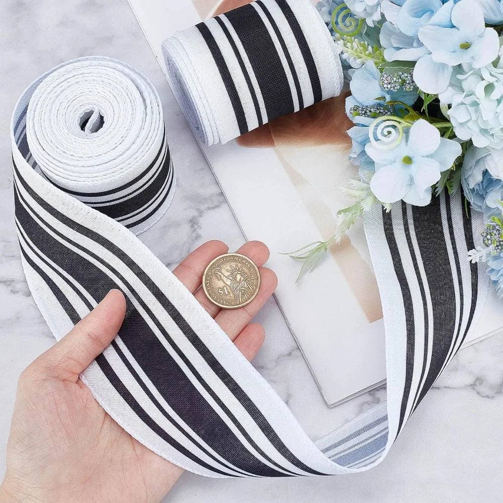 Black Stripe Jacquard Polyester Ribbon 2.5" – 2 Rolls 12 Yards Jacquard Ribbon Axl