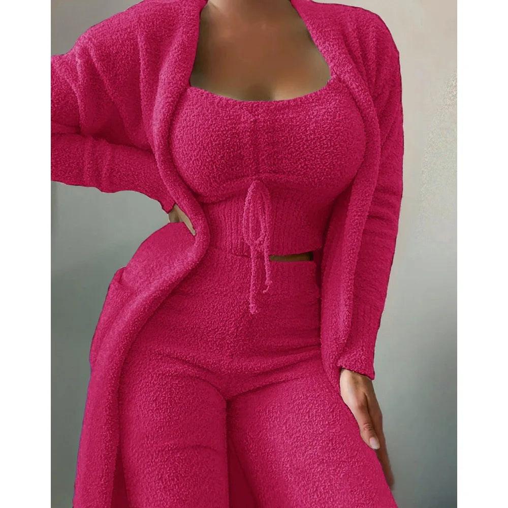 Women's Fluffy Winter Pajama Set 3-Piece Plus Size S–3XL Women's Pajama Set Axl