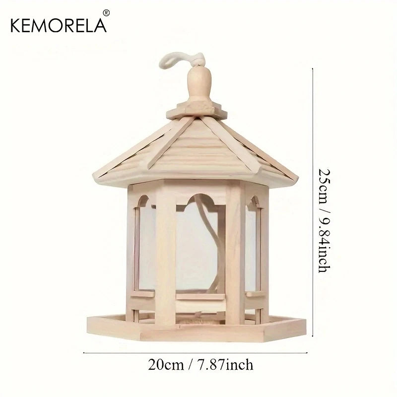 KEMORELA Wooden Hanging Bird Feeder House – Woven Outdoor Decor Hanging Bird Feeder Axl Wood Color
