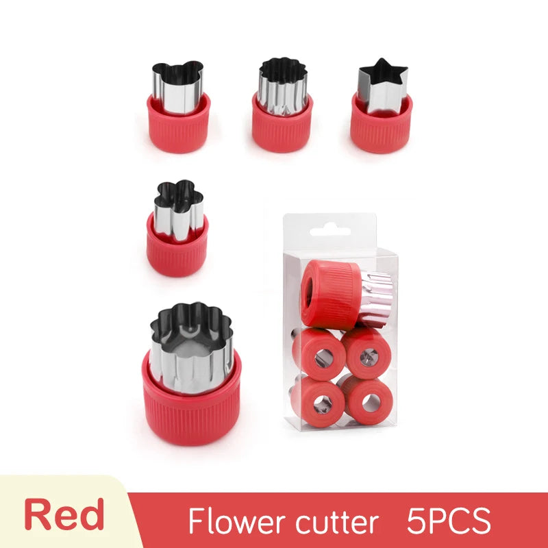 Stainless Steel Cookie & Fruit Cutter Mold Set – Flower Shapes Cookie Cutter Set Axl 5pcs-Red