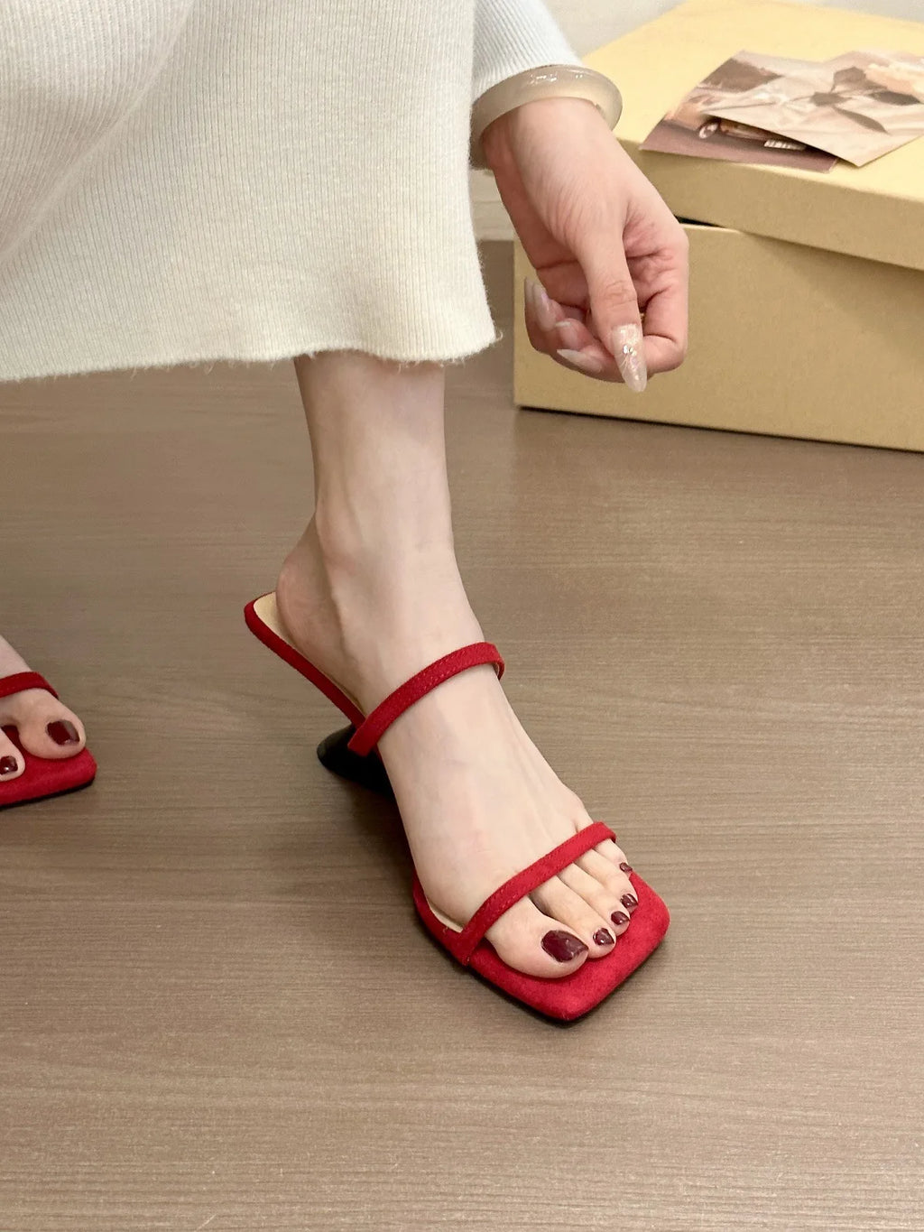 Women's Wedge Platform Sandals – Square Toe Slip-On Party Shoes Wedge Platform Sandals Axl red 38
