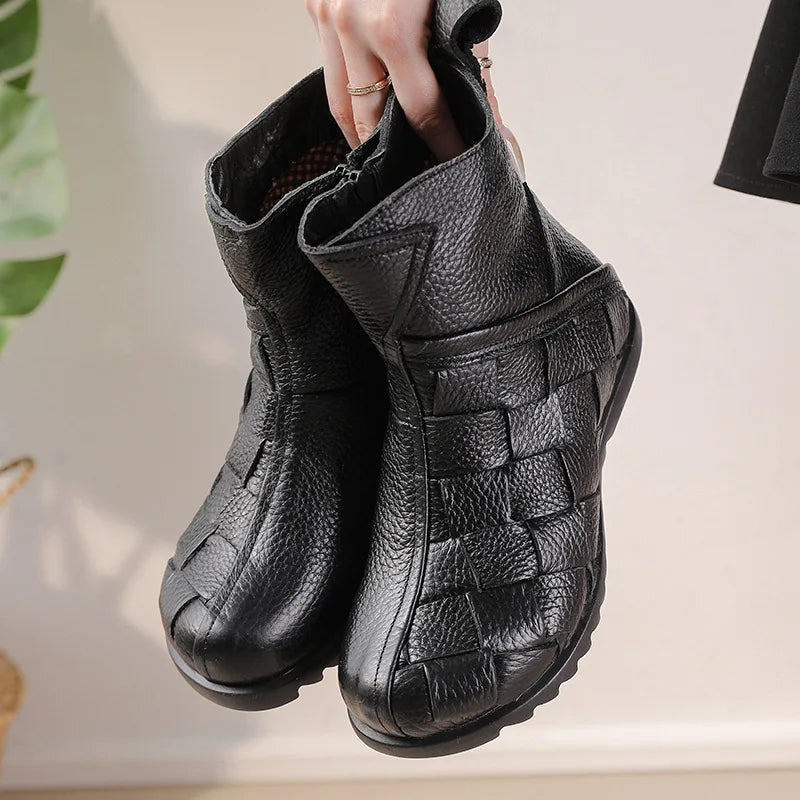 Lorilury Women's Genuine Leather Ankle Boots – Handmade Flat Women's Ankle Boots Axl Black (Fabric) 35 China Mainland