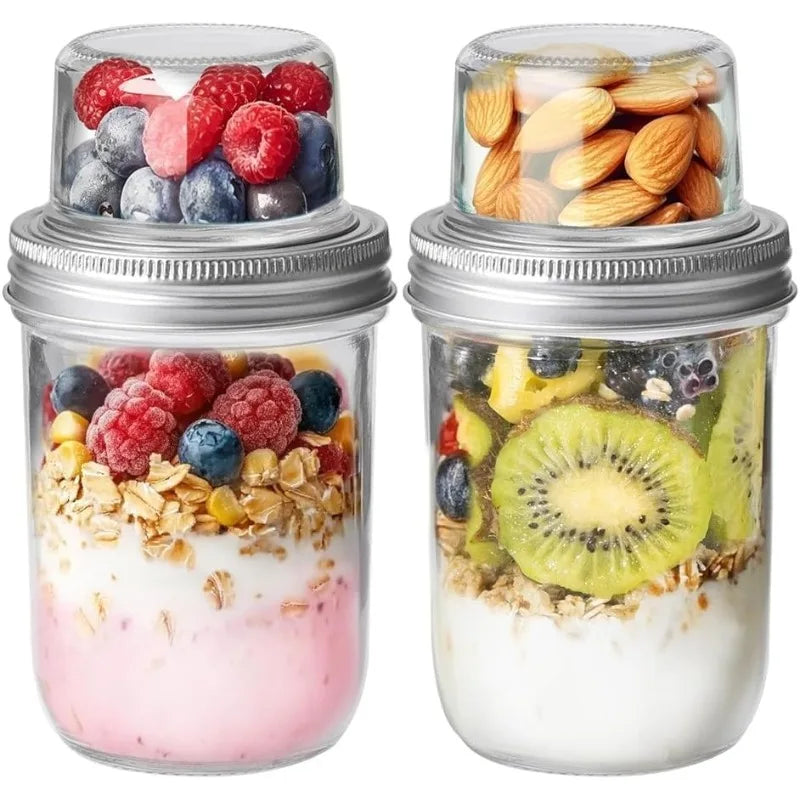 KEMORELA Overnight Oats Jars – Dual-Layer Glass Containers Glass Meal Prep Jars Axl 2PCS