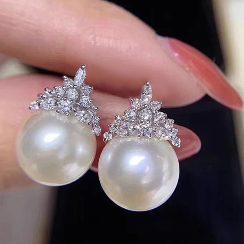 Huitan Pearl Drop Earrings with Cubic Zirconia | Bridal Jewelry Pearl Drop Earrings Axl