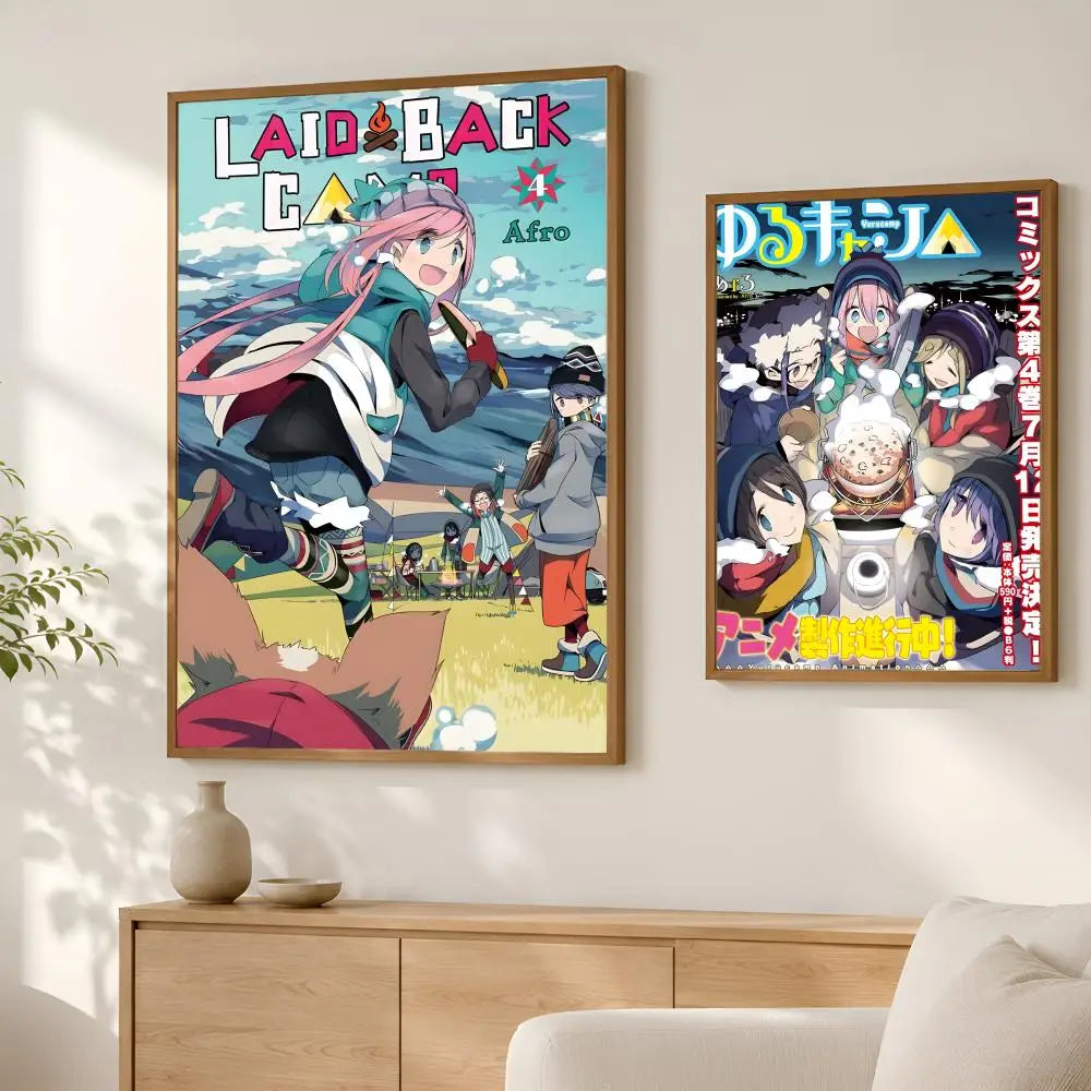 Laid-Back Camp Anime Poster – HD Self-Stick PVC Wall Art Anime Wall Poster Axl