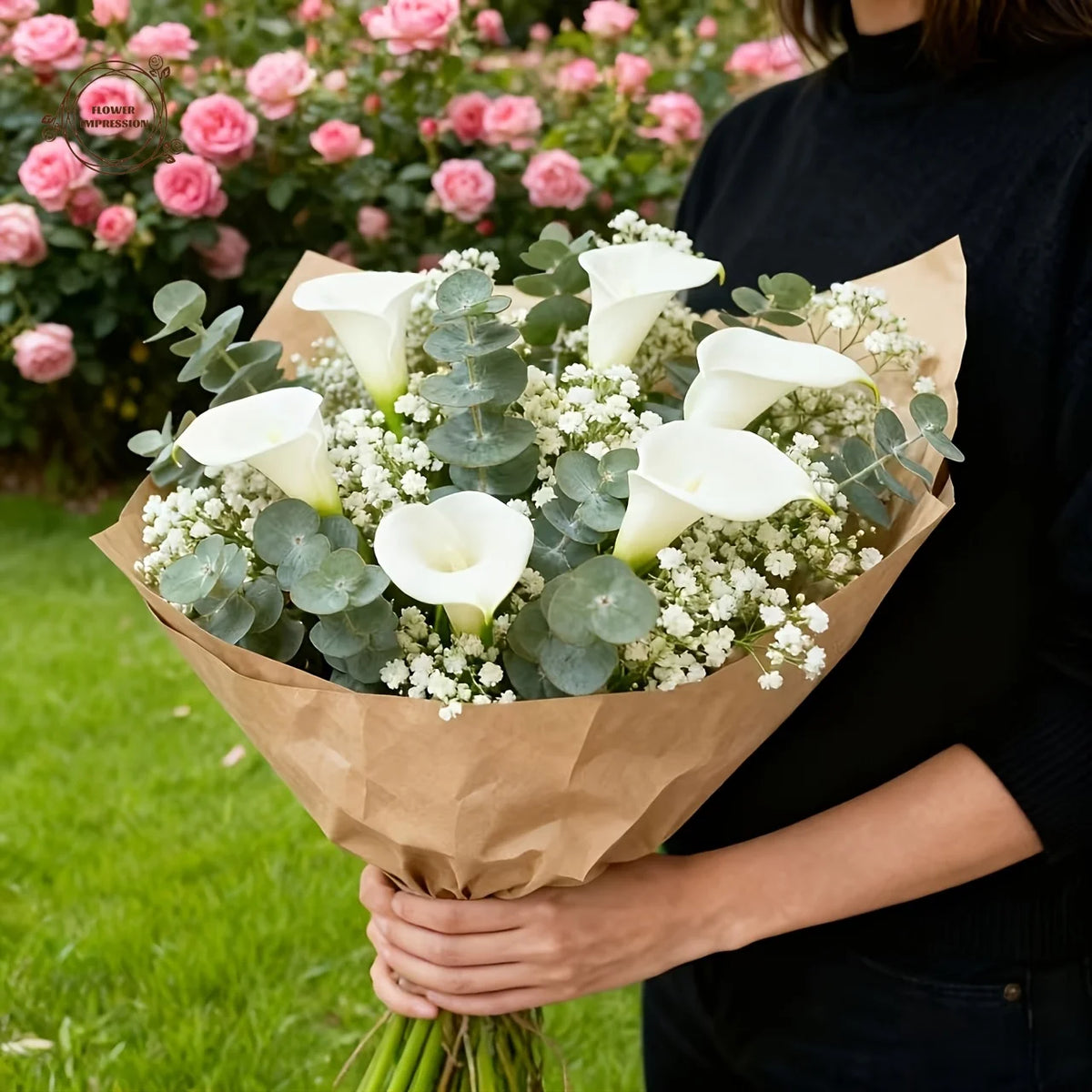 Calla Lily & Gypsophila Faux Bouquet – Wedding & Home Decor Artificial Flower Bouquet Axl