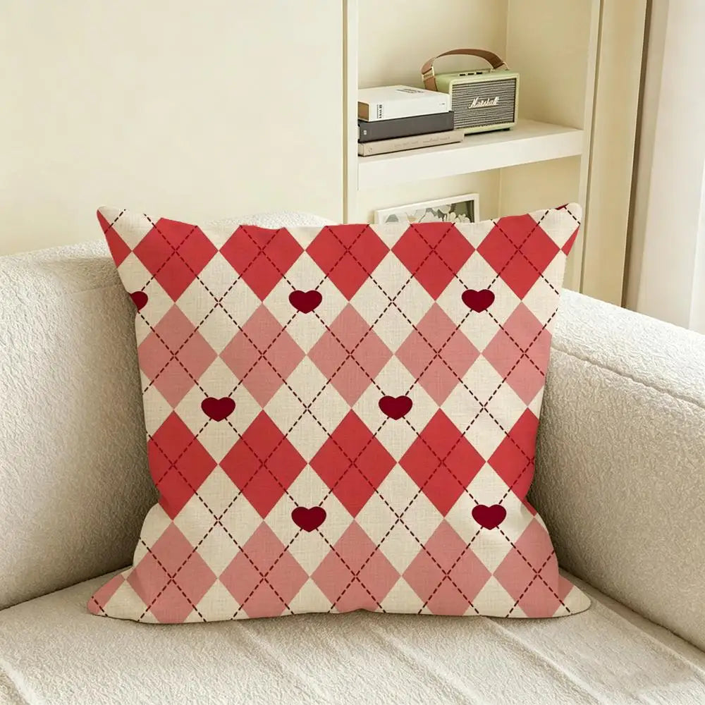 Natural Linen Cushion Cover – Rhombus & Lattice Print | 6 Sizes Linen Cushion Cover Axl White5 35X35cm