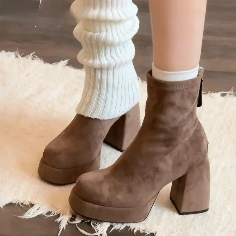 Women's Square Heel Ankle Boots – Warm Winter Short Booties Ankle Boots Axl