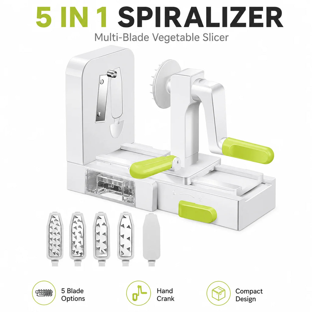 5-in-1 Hand Crank Vegetable Spiralizer – 5 Blade Noodle Maker Vegetable Spiralizer Axl 5 In 1 Spiralizer