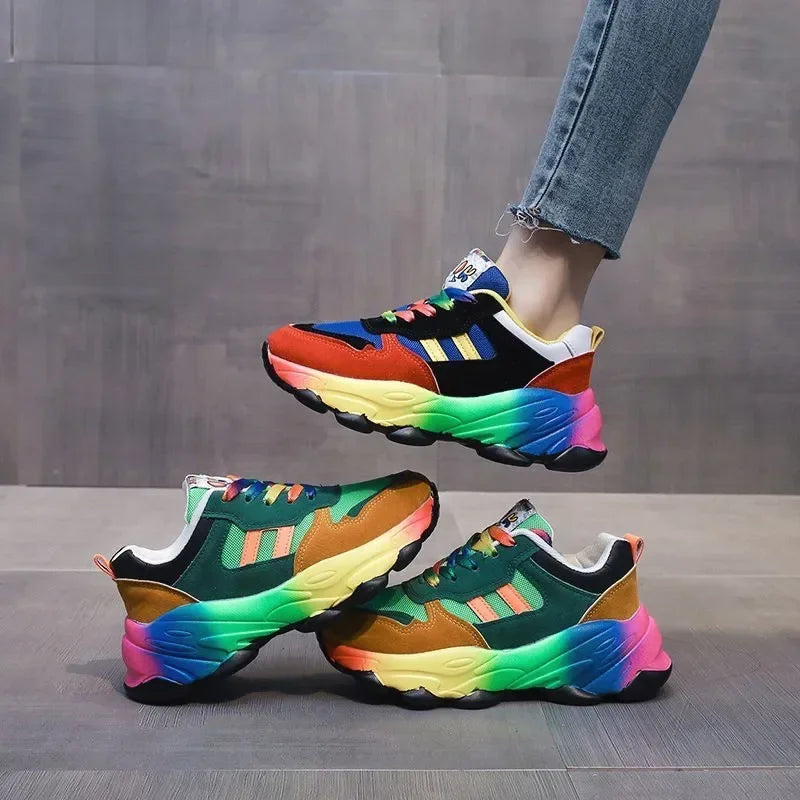 Women's Multicolor Platform Sneakers – Lightweight Mesh Shoes Platform Sneakers Axl