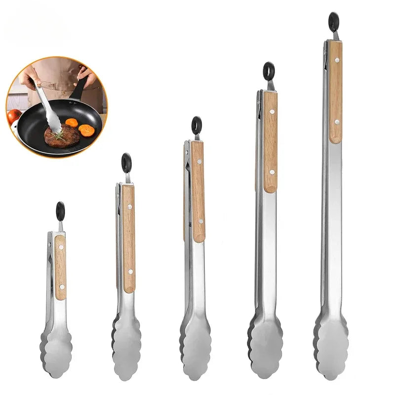 Stainless Steel Kitchen Tongs with Wooden Handle | 7–16 Inch Kitchen Tongs Axl
