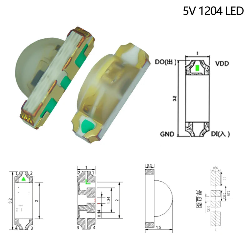 WS2812B 5V Addressable RGB LED SMD Chips – Full Color Pixel Addressable LED Chip Axl 5V 1204 LED 1000Pcs