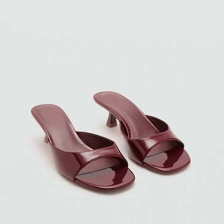 YBQJOO Women's Open Toe Stiletto Slide Heels – Summer Slippers Heeled Slide Slippers Axl Burgundy 37
