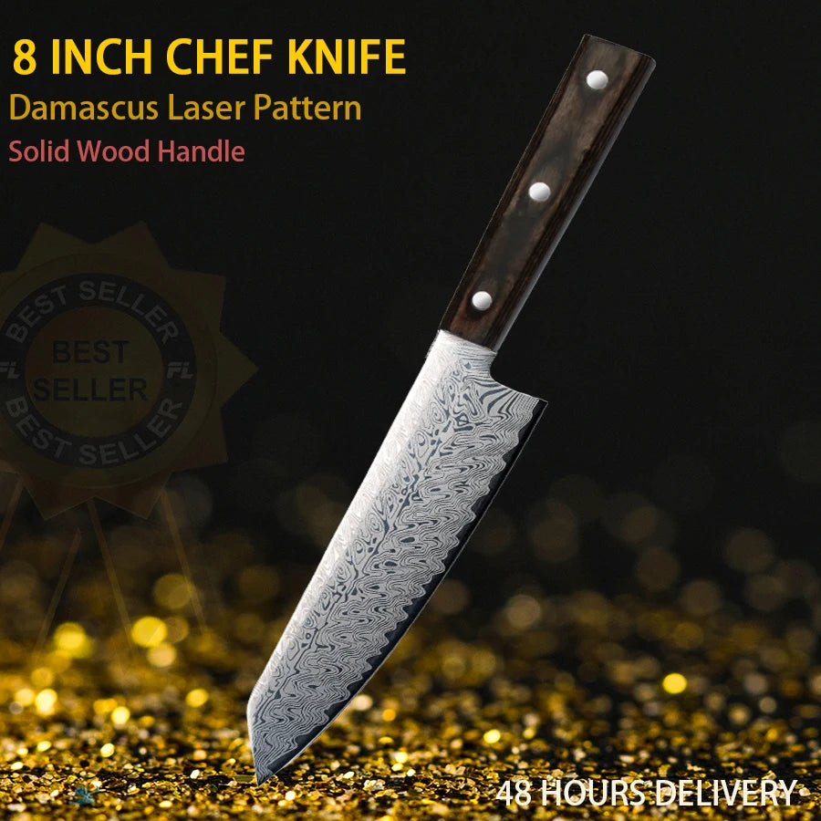 Damascus Pattern Santoku Chef Knife – 8" Stainless Steel & Pakka Wood Santoku Chef Knife Axl 6