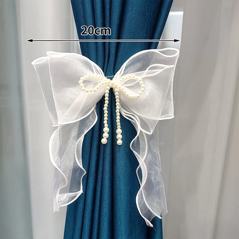 Lace Curtain Tiebacks Pearl Bow – 1 Pair | Bedroom & Living Room Curtain Tiebacks Axl