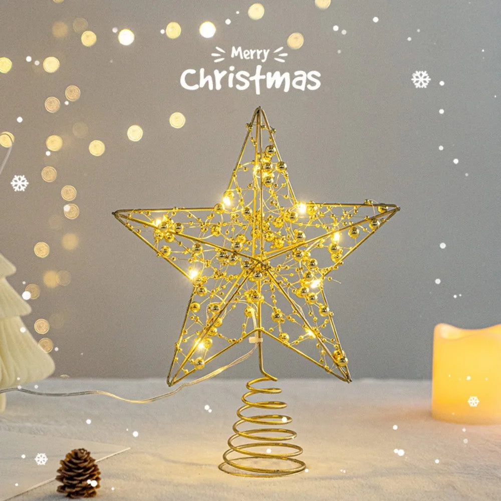 LED Pearl Wire Star Christmas Tree Topper – Gold Iron, 10 LEDs Christmas Tree Topper Axl 3