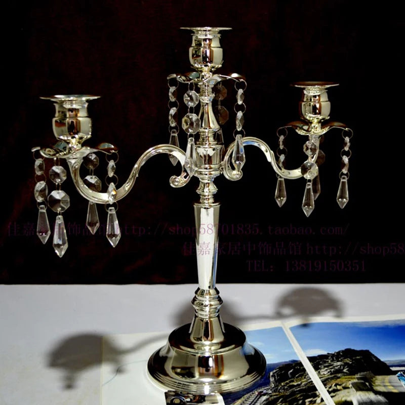 5-Arm Silver Candelabra – Crystal Metal Tealight Candle Holder Candelabra Holder Axl