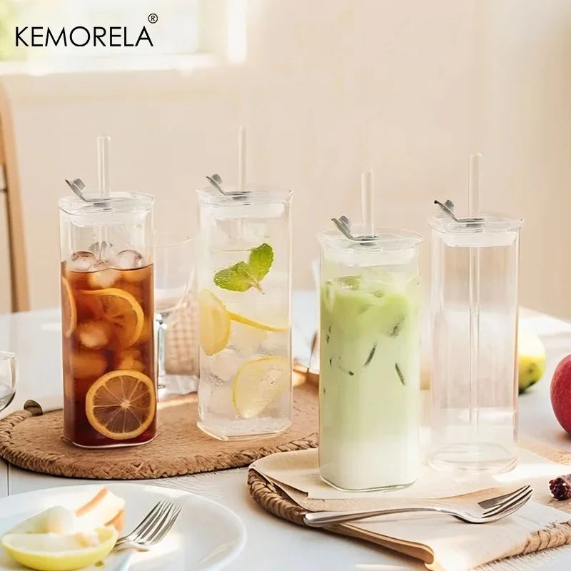 Modern Square Tumbler Glasses – Highball & Cocktail Set with Straws Cocktail Glass Set Axl