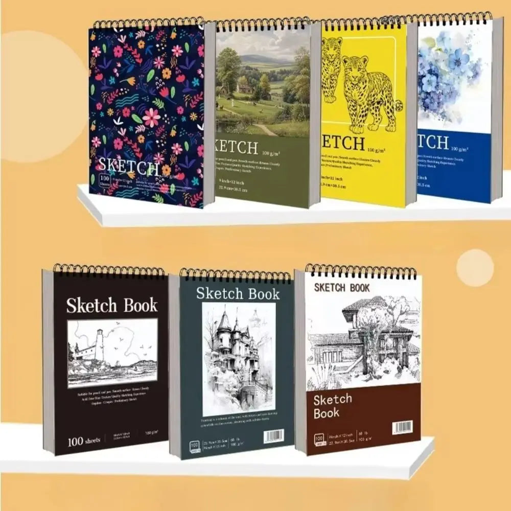 100-Sheet A4 Coil Sketchbook – 100gsm Thick Perforated Drawing Pad Spiral Sketchbook Axl