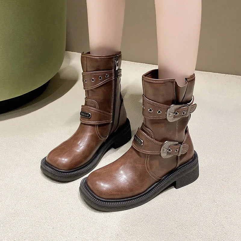 Women's Punk Lace-Up Ankle Boots – Chunky Combat Booties Combat Ankle Boots Axl