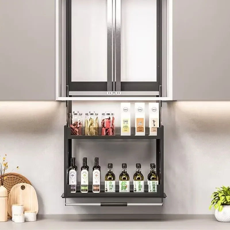 Pull-Down Cabinet Basket | Kitchen Seasoning Storage Rack Cabinet Storage Rack Axl