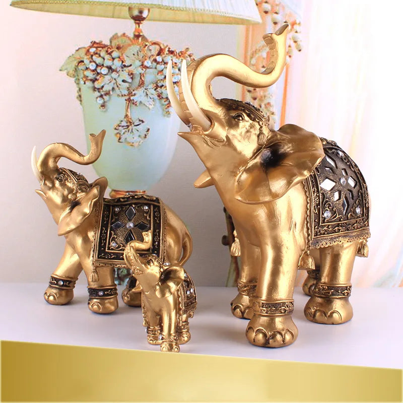 Golden Resin Elephant Statue – Feng Shui Lucky Figurine Decor Decorative Figurine Axl