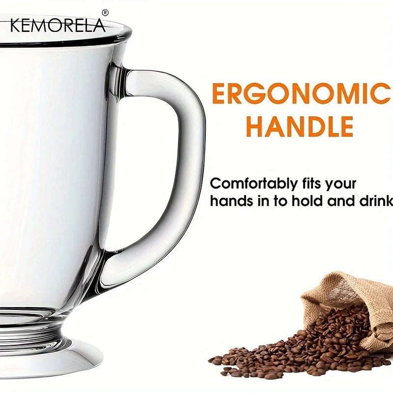 KEMORELA Transparent Glass Coffee Cups with Handle | 1–4 Pc Set Glass Coffee Cup Set Axl