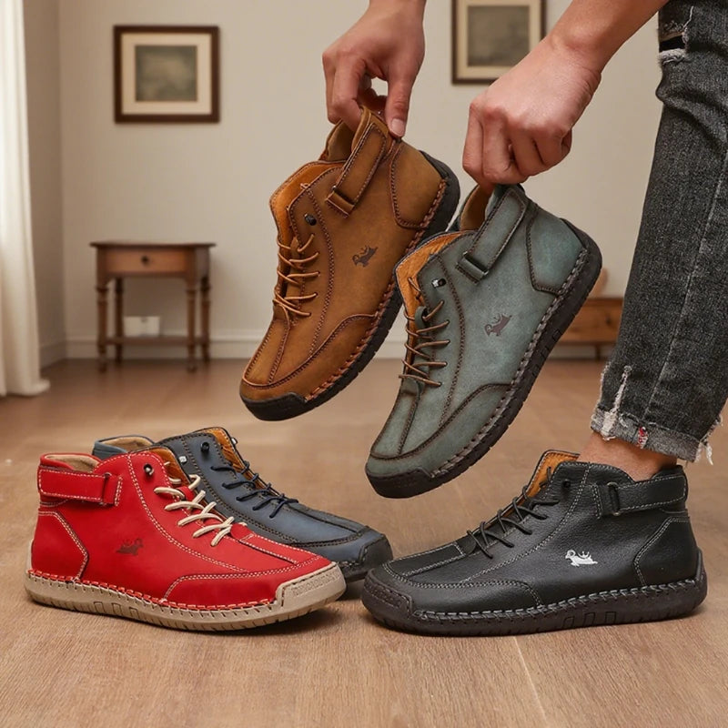 Women's Handmade Leather Ankle Boots – Non-Slip Flat Moccasins Flat Ankle Boots Axl