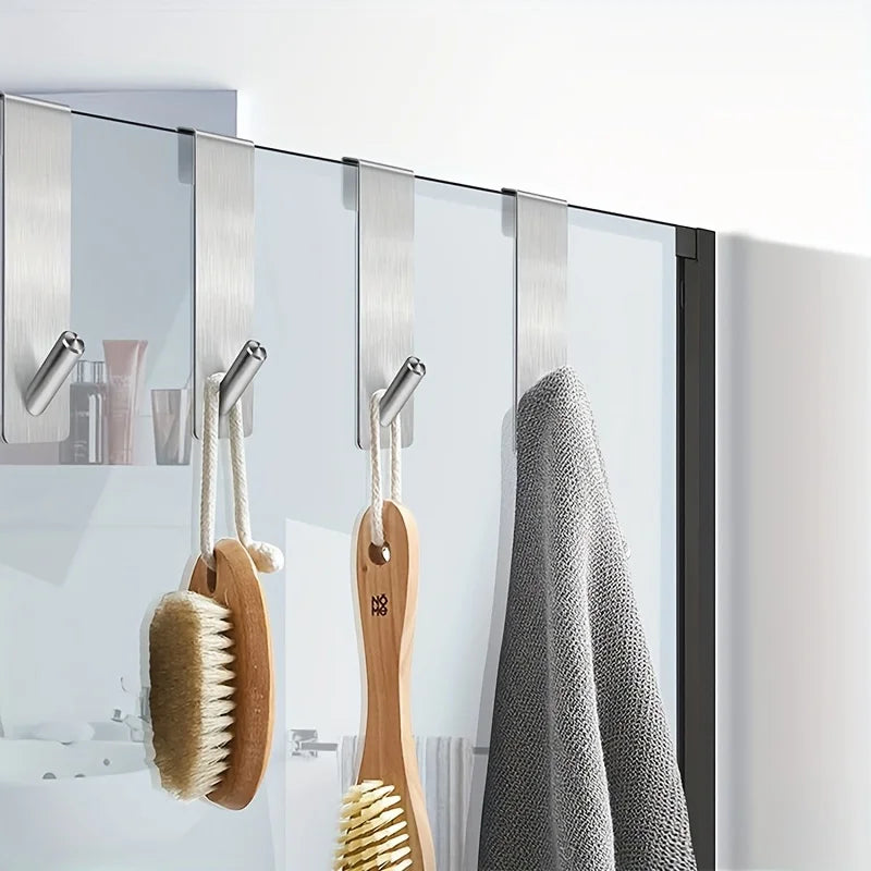 2-Pack Stainless Steel Shower Door Hooks – Anti-Slip Towel Rack Bathroom Door Hooks Axl