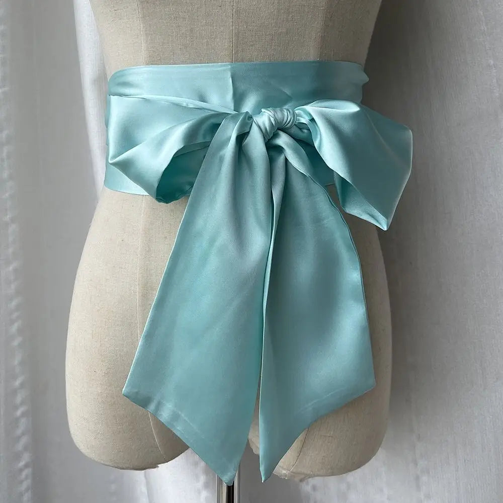 Women's Satin Bow Waist Belt – Wide Cummerbund Ribbon Strap Satin Waist Belt Axl