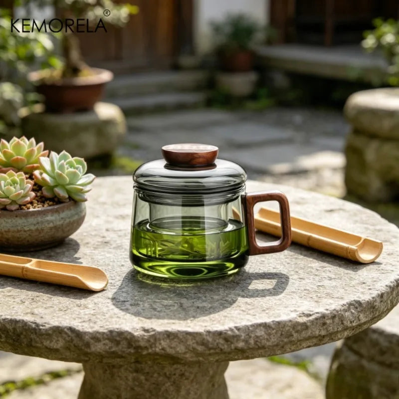 KEMORELA Black Glass Tea Cup – Tea-Water Separation Glass Tea Cup Axl